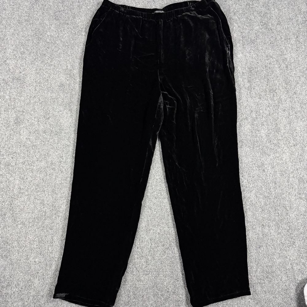 Eileen Fisher Velvet Pants Womens Medium Black Silk Blend Pull On Stretch Waist